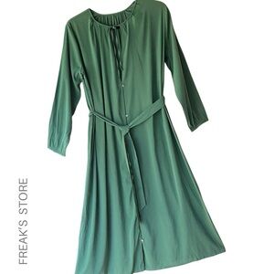 FREAK’S STORE | NWOT BUTTON FRONT PLEATED LONG SLEEVE MIDI DRESS BELTED | ONE SZ